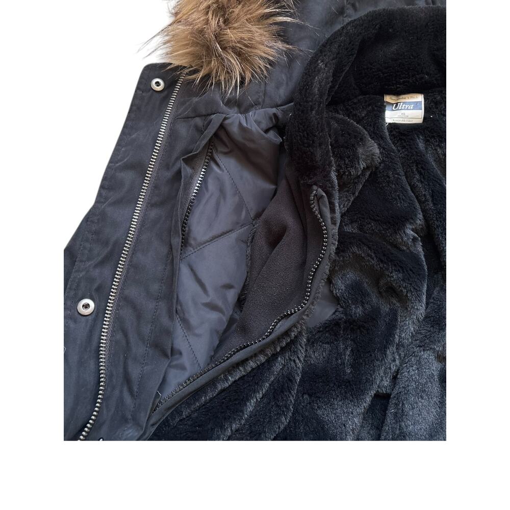 A&F Ultra Parka navy winter coat extra small faux-fur hood clinched waist 3-way - Picture 5 of 11